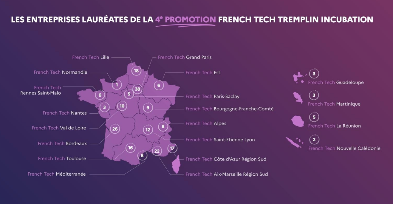 Répartition des lauréats de la 4eme promotion French Tech Tremplin par région - @La French Tech