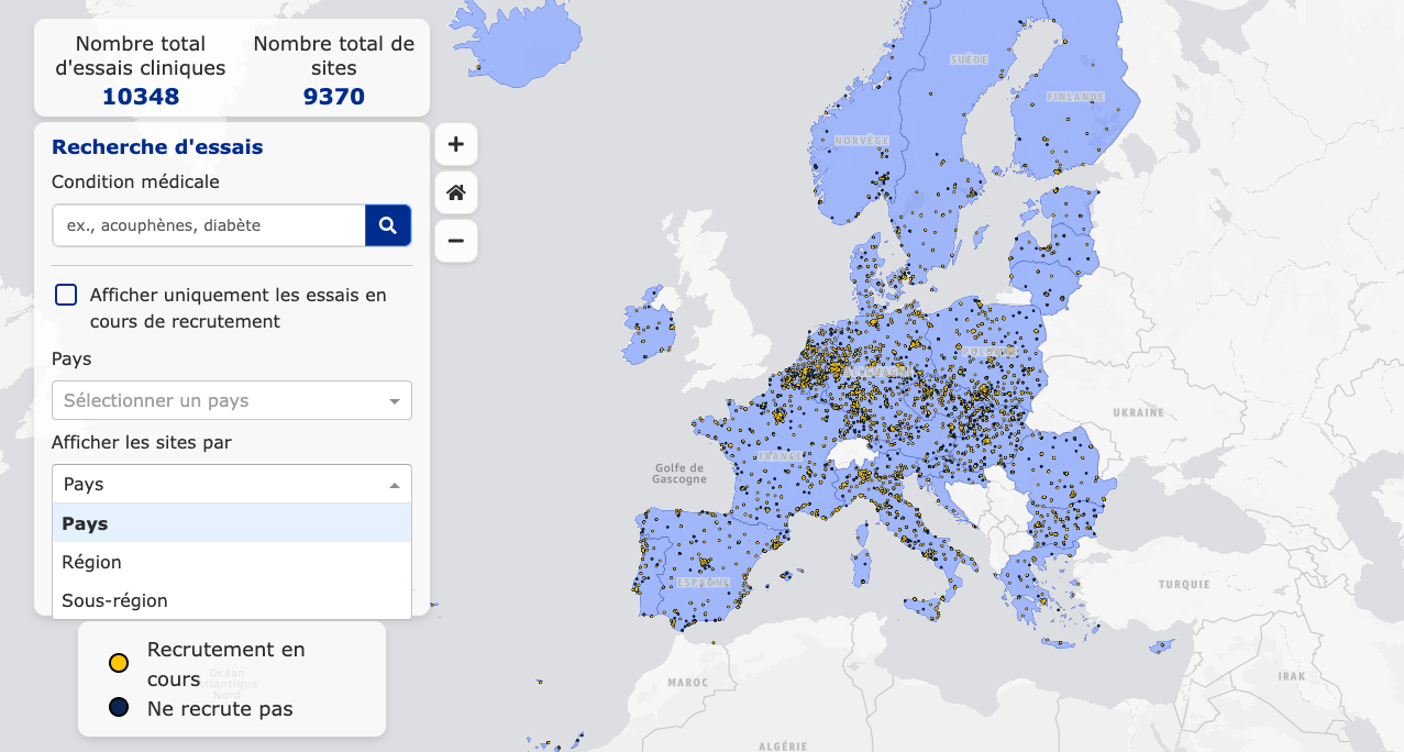 Carte des essais cliniques du CTIS - @EMA